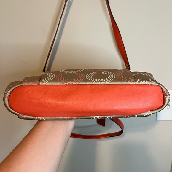 Coach Ashley Dotted Op Art Coral and Beige Tote Bag - Picture 8 of 12